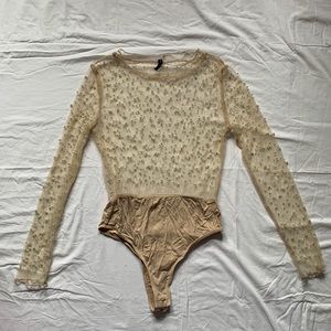 Sheer Bodysuit with Pearl Embellishments